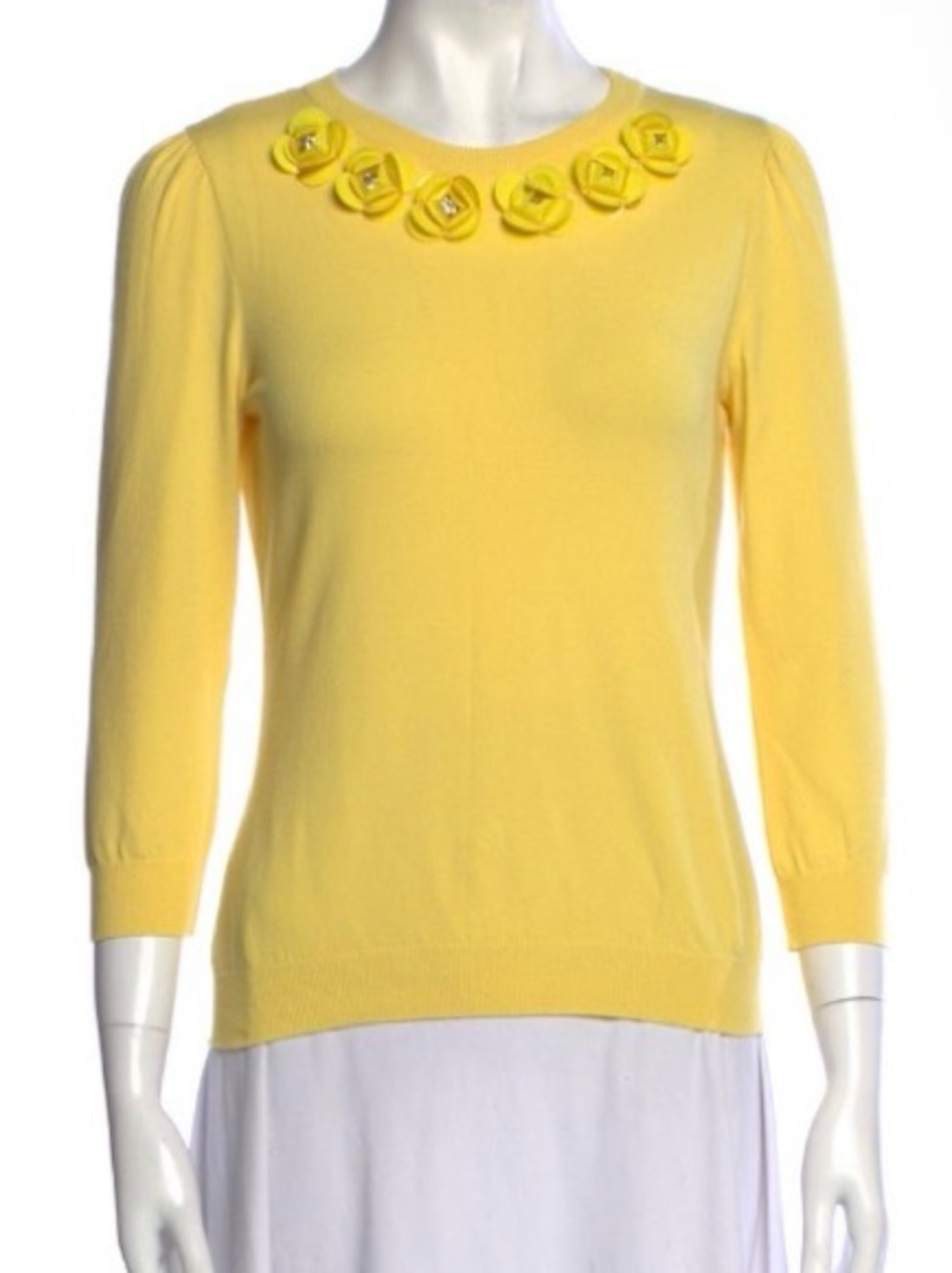 Moschino Yellow Sweater with Flower Paillettes with Diamonds Adorning The Collar